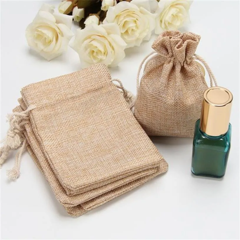 Lin Linen Jewelry Gift Pouch 8x10cm 9x12cm 10x15cm 13x18cm Pack med 50 Makeup Jute Gift Packaging Bags213H