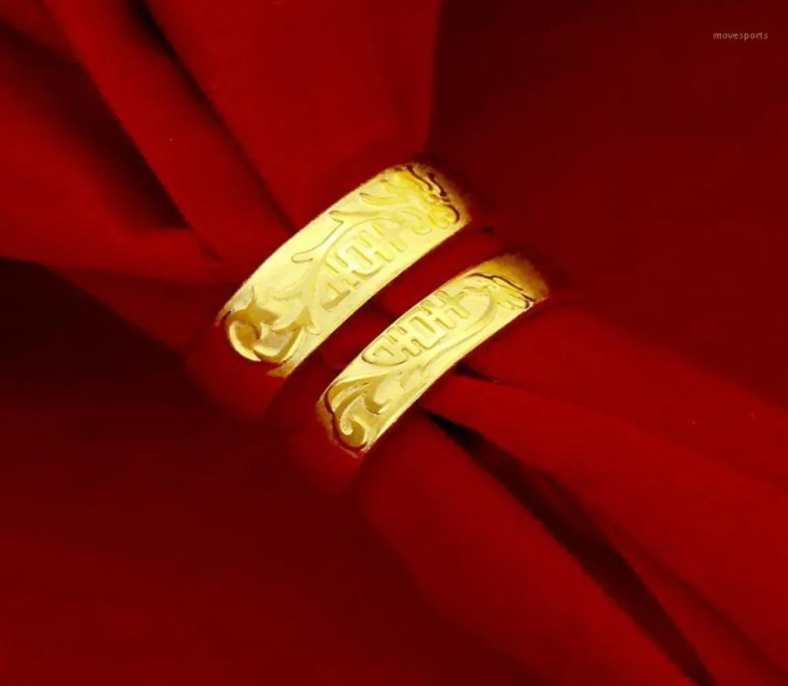Wedding Rings 24K Gold Couple Dragon Phoenix For Women Men Lovers Engagement Jewelry Whole14050122