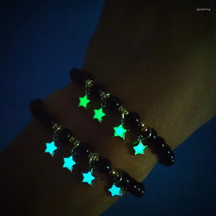 Strand S Gem Luminescence Men's Hand Chain Women's Fluorescent Natural Stone Bead Couple Bracelet With Elastic Band Jewelry