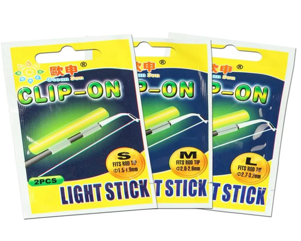 Clip On 10 zakken Vissen Glow Stick Tube SS S M L Maat Groene Fluorescentie Hengel Top Tip Lichtgevende Licht stok FF401572863