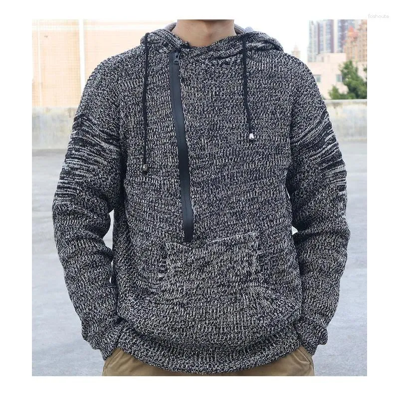 Herrtröjor Pullover Tröja hösten/vinter blandad huva kappa personlig färg blixtlås stickad hoodie casual