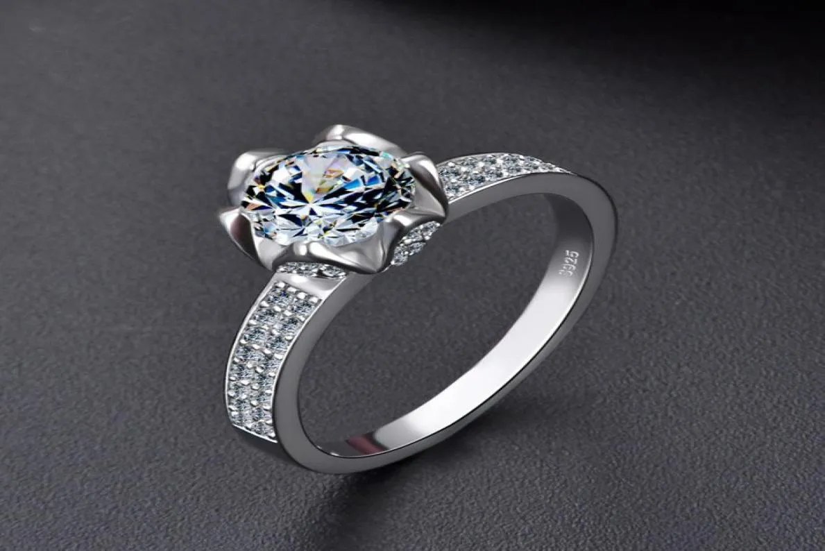 Classic 6Prong Simulated Diamond Engagement Ring with Side Stones Promise Bridal Ring for Women Sterling Silver Available in size2075225