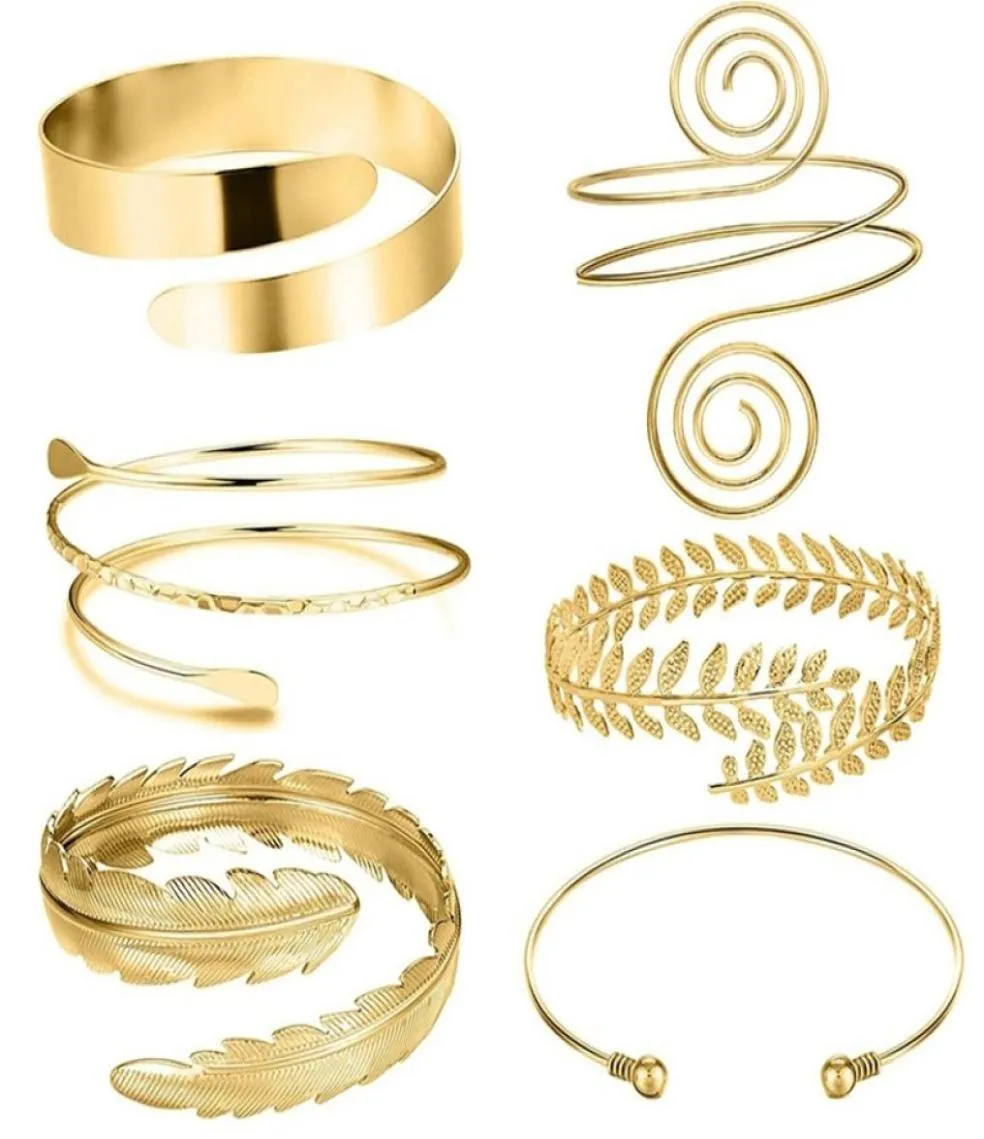 Set da 6 pezzi Bracciale da braccio per donna Ragazze Colore oro Mentale aperto Braccio superiore Bracciale rigido Set semplice bracciale regolabile Y17707234