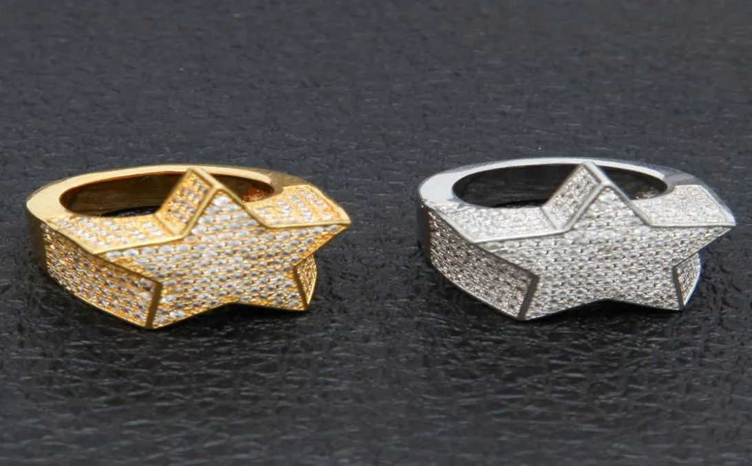 MEN039S Fashion Copper Gold Color Plated Ring överdriver högkvalitativ Iced Out CZ Stone Star Shape Ring Jewelry9025711