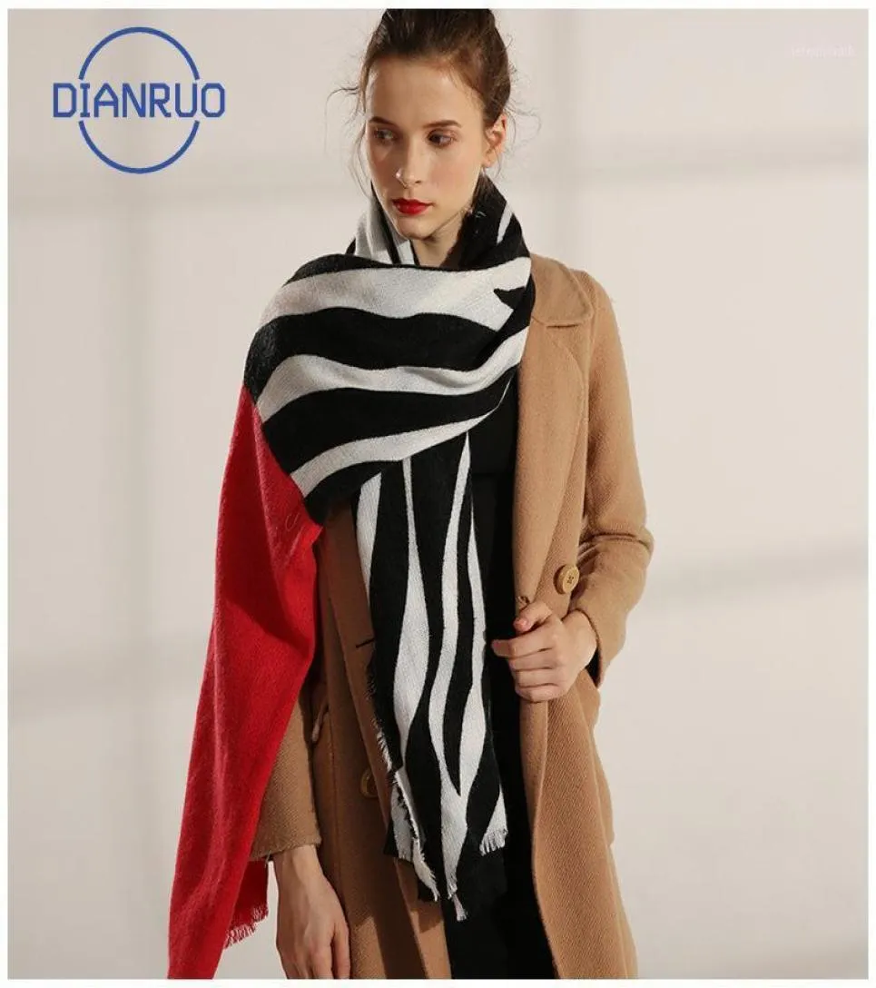 Scarves DIANRUO Winter Warm Classic Black White Zebra Striped Patchwork Scarf For Women Ladies Faux Cashmere Shawl R52311346349