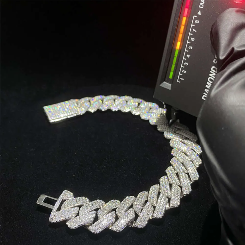 Big Guy Heavy Miami Cuban Link Chain Helt Iced Out Moissanite Diamond Armband 18mm 3 Rows Thicken Hip Hop