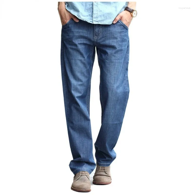 Męskie dżinsy klasyczne proste pełne długość swobodna marka Spring Denim Man Autumn Cowboy Pant Big Size 28-48