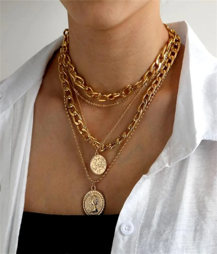 Vintage Multilayer Chain Necklace Women039s Necklace Torques Large Coin Pendant Jewelry Accessories7663651