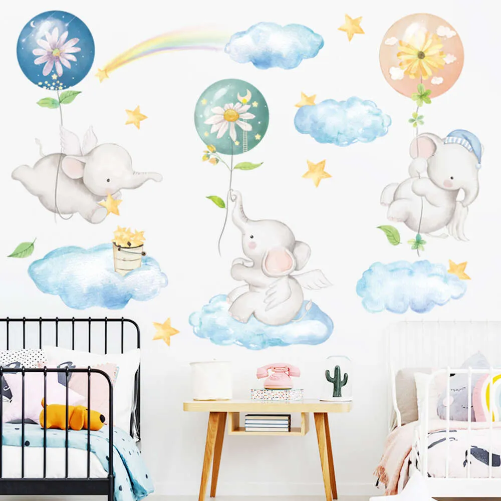 Autocollants muraux d'éléphant de dessin animé pour bébé, avec ballon à Air, décoration de chambre de bébé, sparadrap muraux pour chambre d'enfants, décoration de maison