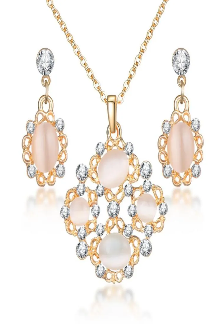 Mode opal smycken uppsättningar för kvinna kubik zirkonium släpp gyllene pläterad halsband hängande örhängen uttalande brud bröllop gåva5124619