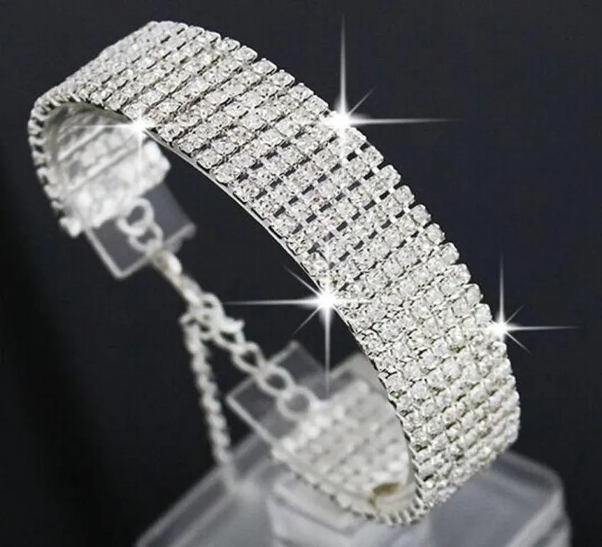 Multilayer Luxury Crystal Rhinestone Armband för kvinnor Bröllop Bridal Bangle 925 Silver Gold Plated Fashion Jewelry Party Gifts1290542