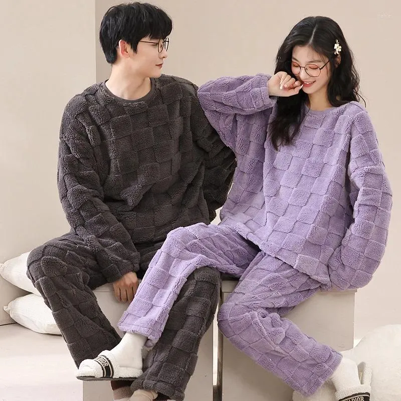 Heren Nachtkleding Winter 2024 Flanel Paar Trui Pyjama Set Verdikte Warme Koraal Fleece Loungewear Dames En Mannen Bijpassende Pjs Pijamas