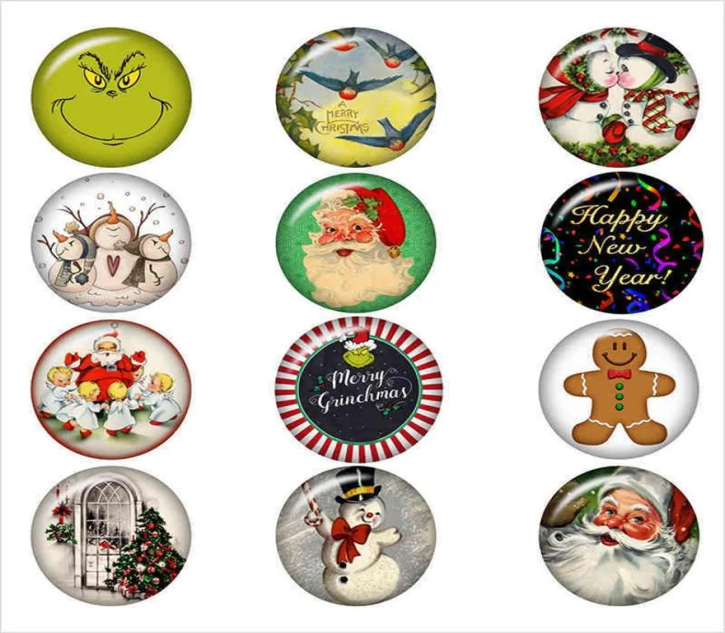 50st Mixed Ginger Christmas Snowman Santa Claus för DIY 18mm Glass Button Snap Armband Halsbandsmycken8154200