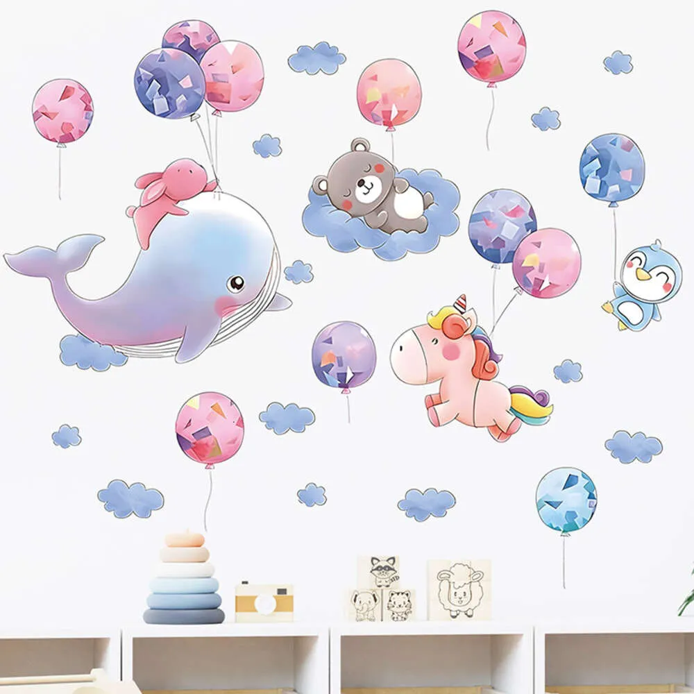 Cartoon Animal Wall Stickers For Kids Room Colorful Dolphin, Unicorn ...