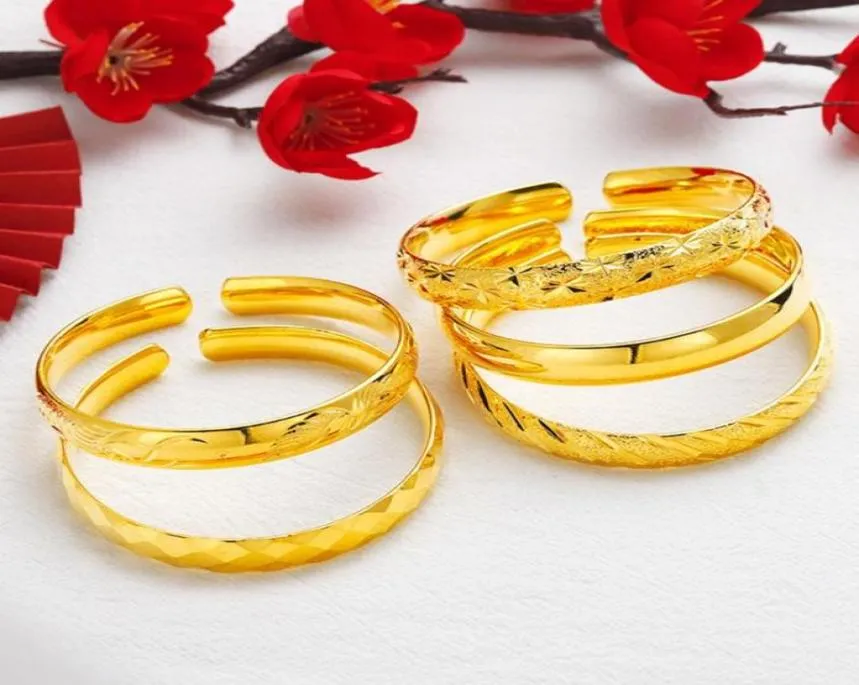 Bangle 10mm Grosso Cuff Mulheres Dubai Pulseira Jóias 18k Ouro Amarelo Cheio Clássico Feminino Acessórios 5737575