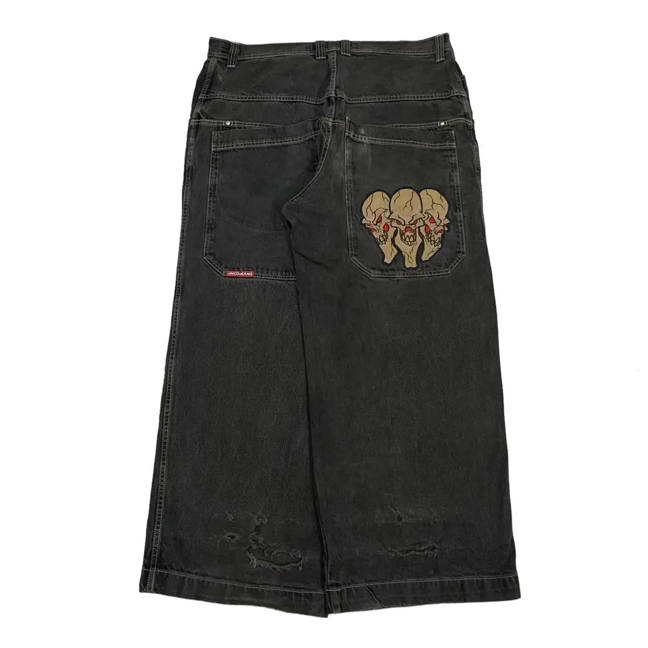 Jeans femininos y2k harajuku retro crânio gráfico saco preto calças punk rock hip hop gótico calças largas roupas de rua 231213