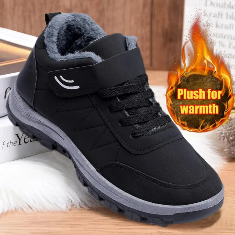 Ботинки, мужская зимняя обувь для непромокаемой зимы, толстый теплый мех, большие размеры, унисекс, без шнуровки, повседневная обувь 231212