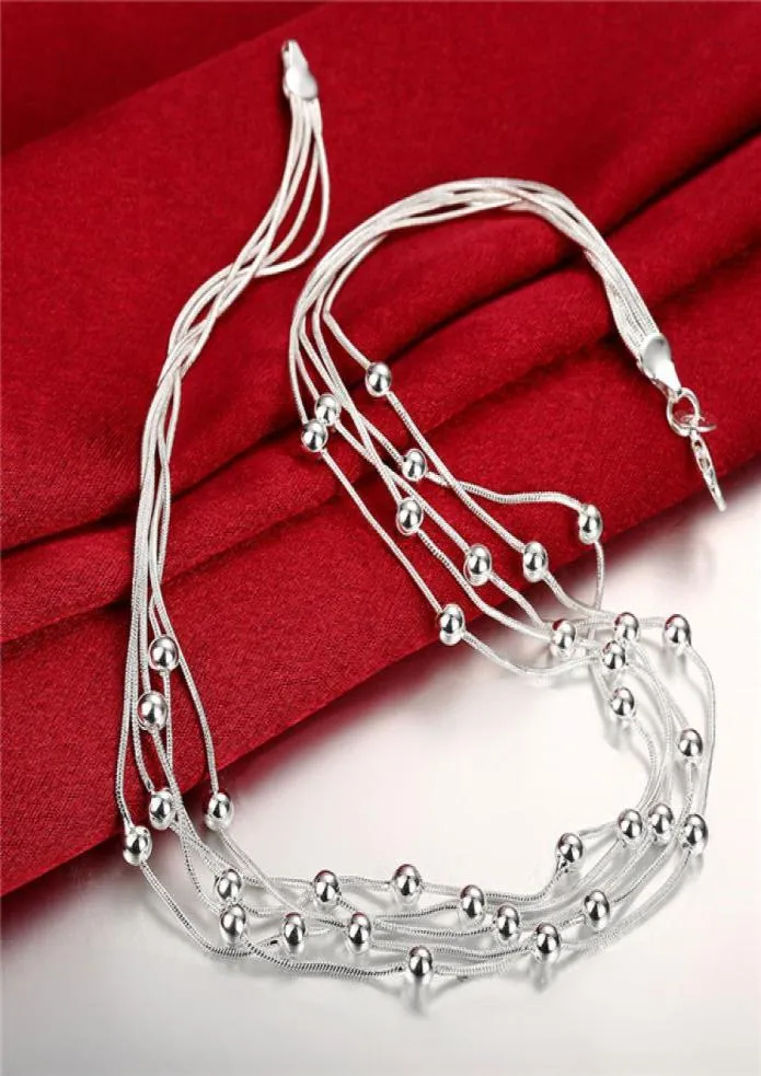 Women039s Sterling Silver Plated Fiveline light bead Tennis necklace GSSN213 fashion lovely 925 silver plate jewelry Graduated6226585