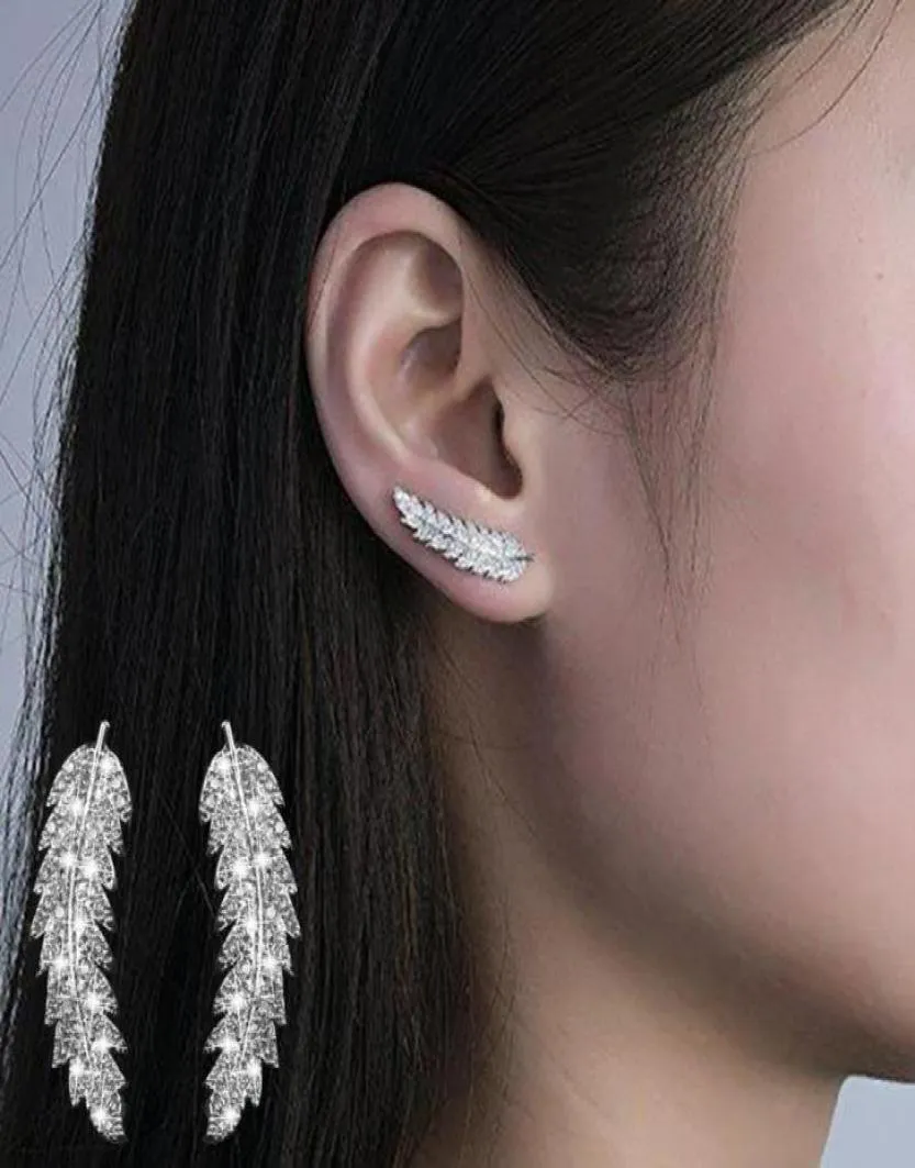 Women Luxury Leaves Full Cubic Zirconia Inlaid Ear Climbers Crawler Cute Earrings Korean Fashion Jewelry Stud Earring Dropship2911636