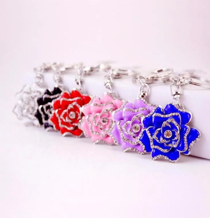 Pivoine Fleur Pendentif Porte-clés Émail Alliage Strass Pavé Sac Porte-clés Beauté Floral Métal Clés De Voiture Anneau Charms Bijoux 8748677