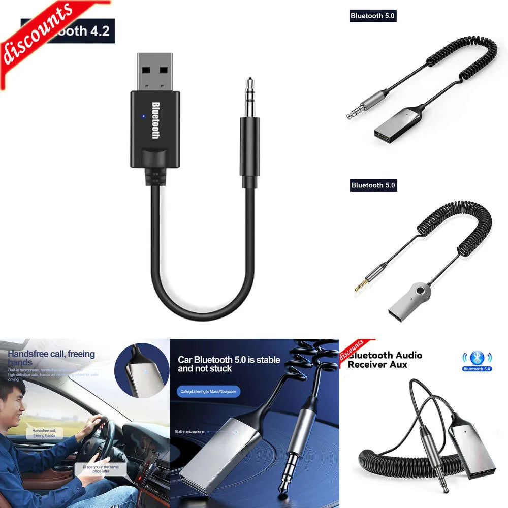 New Bluetooth Car Kit 2 In1 Bluetooth 5.0 Transmitter Wireless Bluetooth Receiver Car AUX 3.5mm Bluetooth Adapter Audio Cable For Speaker Headphones