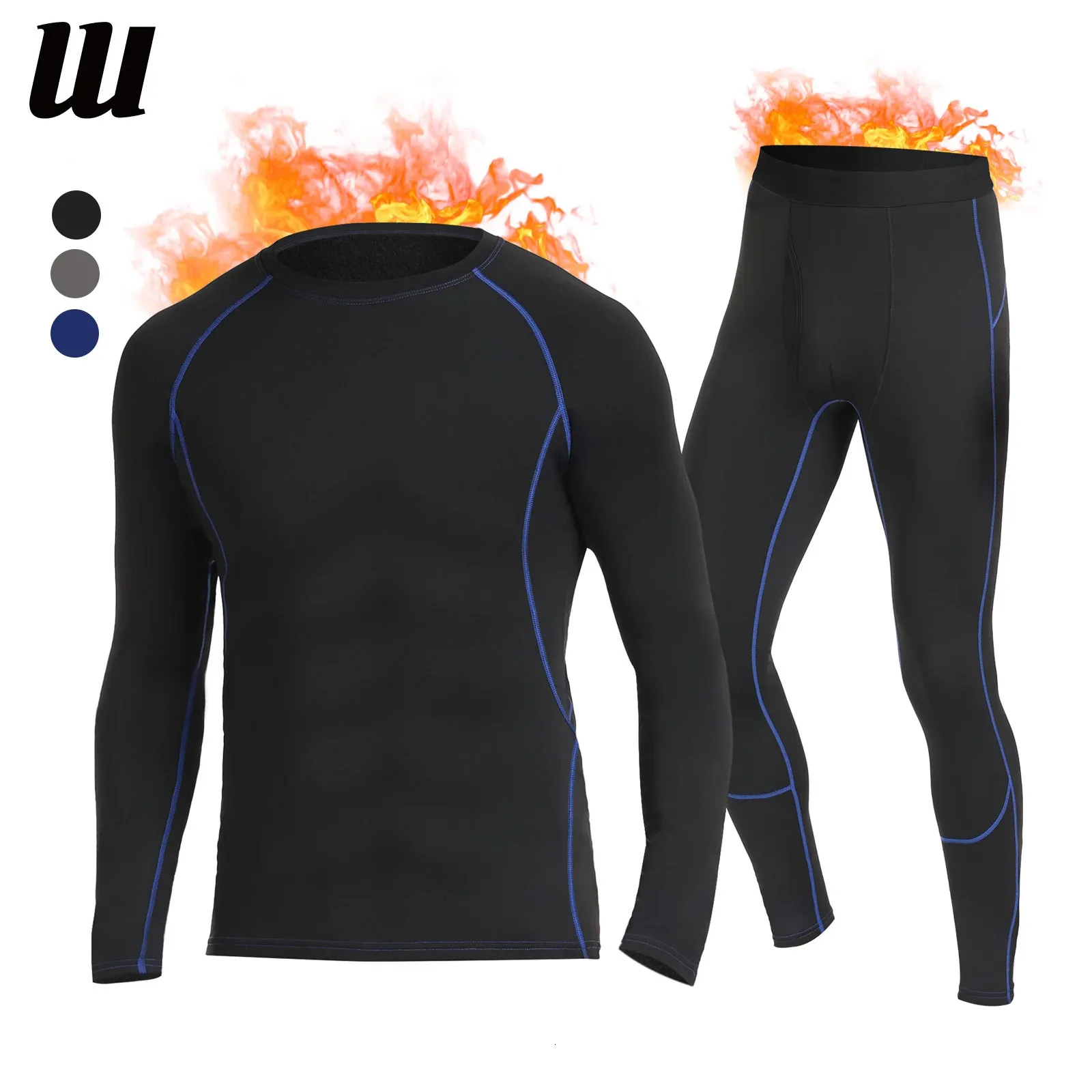 Winter Mens Thermal Base Layer Set Fleece Lined, Long Sleeve, Skiing/Hiking/Workout  From Huang03, $27.35