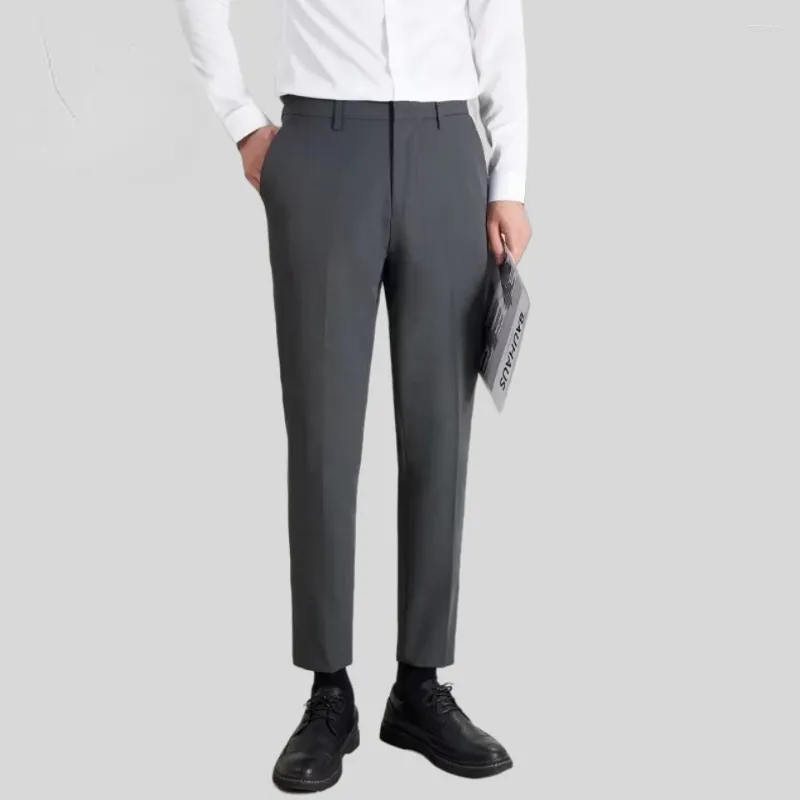 Men's Suits 2023 Spring Summer Ice Silk Four Side Casual Suit Pants Solid Color Trousers Slim Work Wear Male Clothing Y401