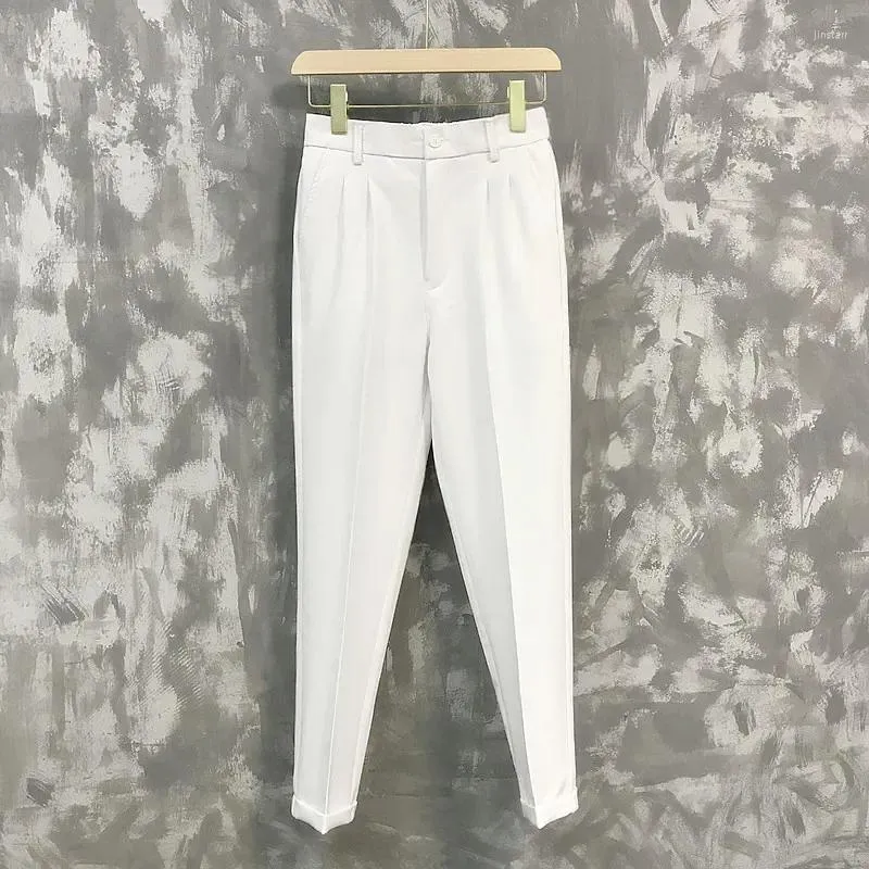 Men's Suits ICOOL Summer Non-iron Nine-point White Smart Casual Trousers Ice Silk Drape Suit Pants Korean Version Of High Feet