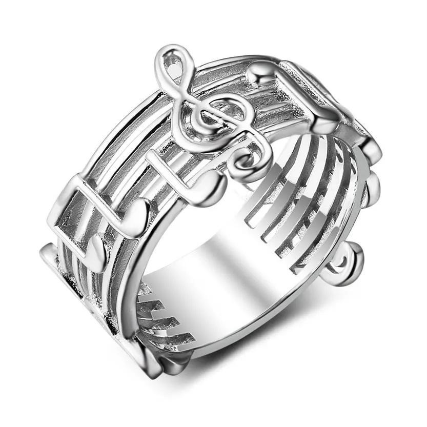 Anillos con diseño de notas musicales de acero inoxidable para amantes de la música, regalo para mujeres, joyería de boda, talla estadounidense 5-12220s