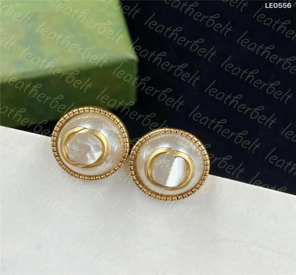 Classic Pearl Ear Stud Chic Double Letter Studs Retro Gold Ploated Earring Women Birthday Party sieraden met Box3089754