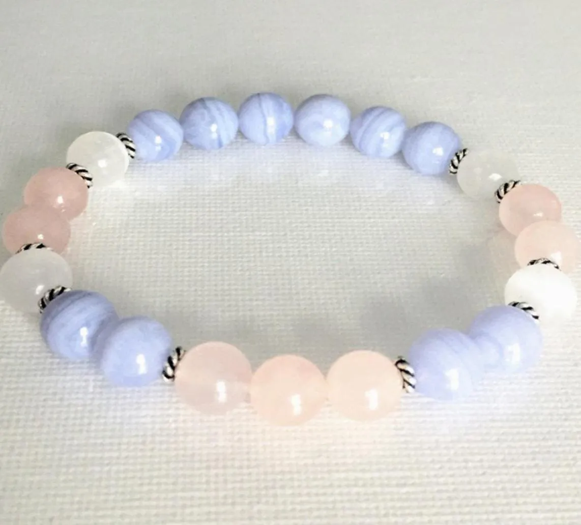 MG0816 Toppkvalitet Blue Lace Agate Armband Snow Quartz Rose Quartz Armband Negativ Energy Protection Armband7276230