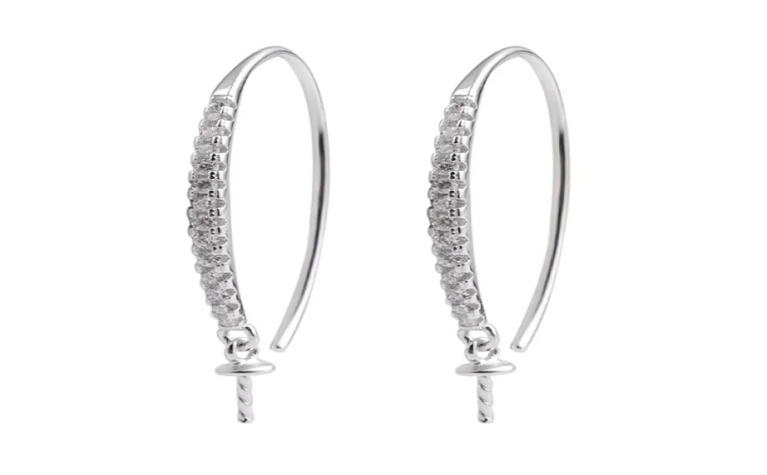 Earwire Findings 925 Sterling Silver Hook Pearl Drop örhängen Semi montering Cubic Zirconia Jewellery 5 ParS6926698