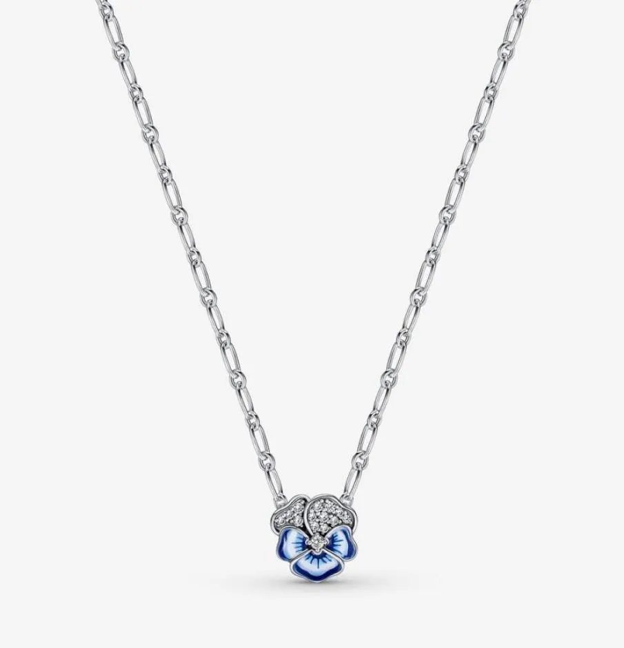 Collana con pendente a forma di fiore blu viola del pensiero in argento sterling 925 100, creazione di gioielli per la creazione di gioielli per le donne regali7359178