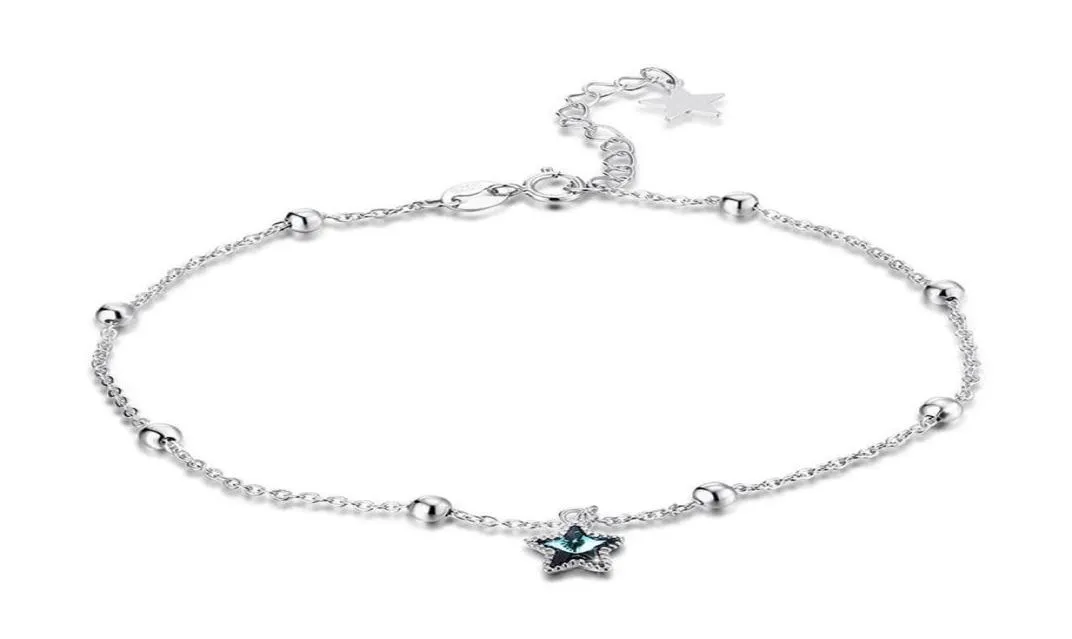 Bijoux de créateurs 925 Bracelet en argent Charme Perle Fit Sparklet Star Bracelets de cheville avec cristal bleu Slide Bracelets Perles European1773669