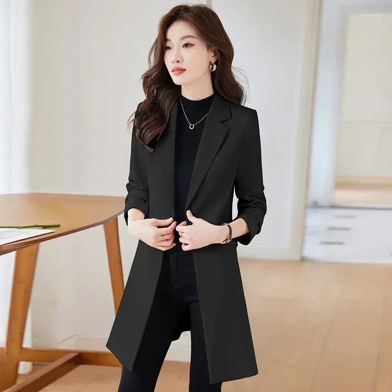 Trenchs de femmes Mode Automne Hiver Femmes Manteau Bureau Dames Blazer Vêtements de travail OL Styles Noir