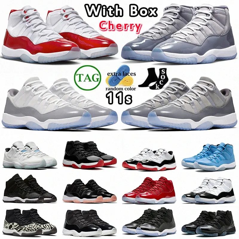 Com Caixa Jumpman 11 Tênis de Basquete Homens Mulheres Cereja 11s Cool Cinza Cimento DMP Criado Baixo Midnight Navy 25º Aniversário Jump Man 11 Mens Sports Trainer Sneakers