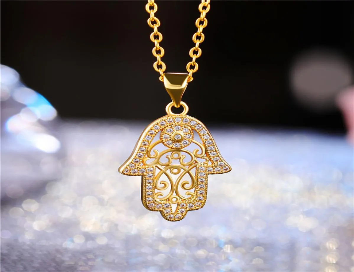 Juya New Design Trendy GoldRose Gold Hamsa Hand Of Fatima Pendant Necklace For Women Men Fashion Turkish Jewelry Whole1803014