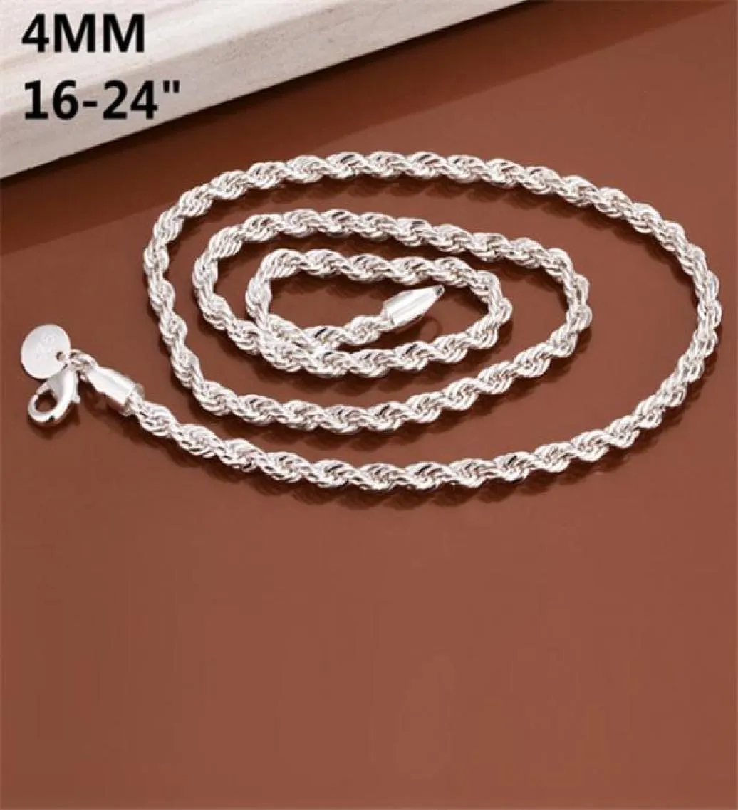 Men039S Sterling Silver Flated Twinkling Rope Stains Necklace 4mm GSSN067 Fashion جميل 925 لوحة المجوهرات الفضية Cha9496766