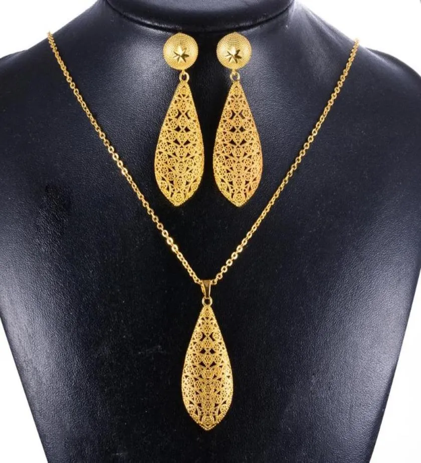 Earrings Necklace Dubai India Gold Women Wedding Girl Pendant Jewelry Sets Nigerian African Ethiopia Party DIY Charms Gift Ws377971738