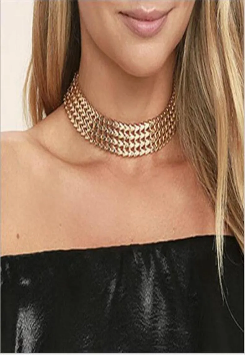 Ganze Mode breite frauen halsband halskette goldsilber farbe zink-legierung weiblichen kette halsketten hals schmuck collier femme3015598
