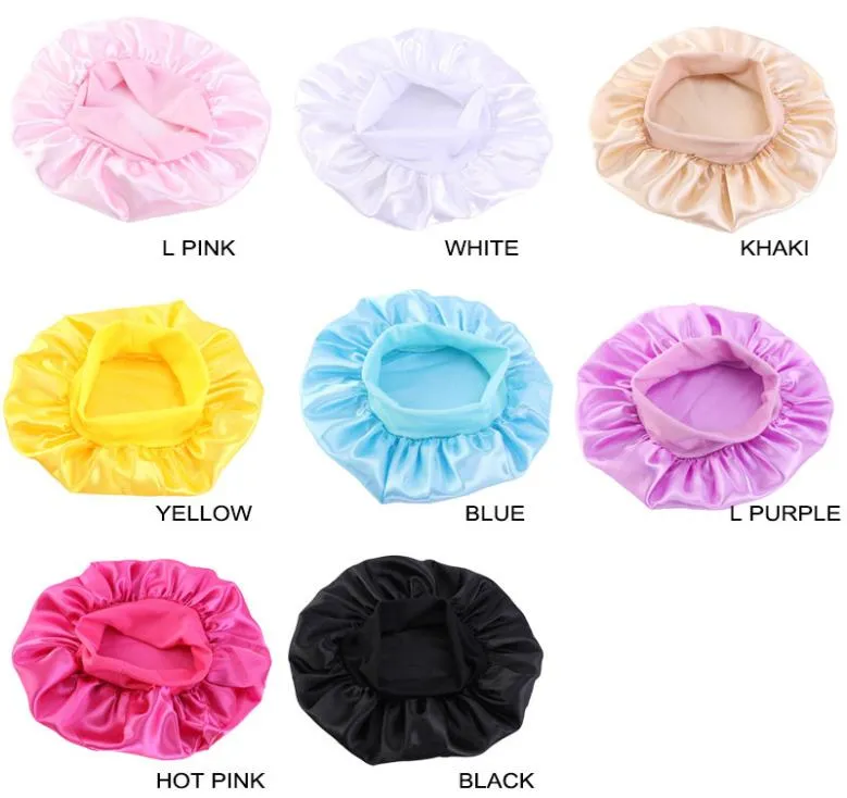 Baby Silky Satin Solid Widebrimma Sleeping Hat Girl Night Sleep Hair Cap Care Bonnet Nightcap For Children Unisex Hair Tool4089331