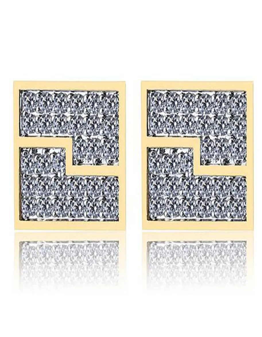 Caja 3D XL Gold CZ Square Iced Out Bling Bling Pendientes 1 par Micro Pave Cubic Zircon Pendiente para hombres Mujeres Rapero Cantante Accessor8220199