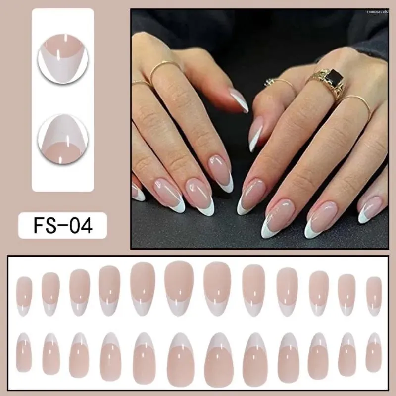 Unghie finte 24 pezzi Nail art acrilico artificiale falso francese bordo bianco a goccia polvere nuda rimovibile stampa su disegni suggerimenti