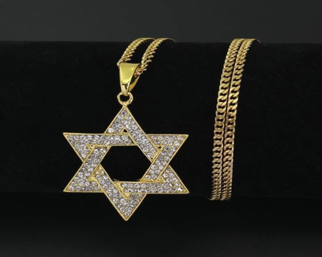 Hangerkettingen Religieuze Menorah en Davidster Je Ketting Roestvrij staal 3,5 mm Cubaanse ketting Hip Hop Bling Sieraden Voor M7929521