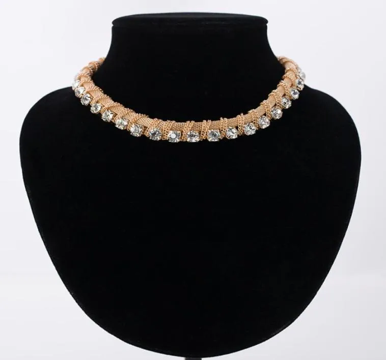 Nowe urok złotych łańcuchów kolorów Choker dhinestones kobiety moda kryształowe naszyjniki wisiorki oświadczenie vintage biżuteria n0283840611