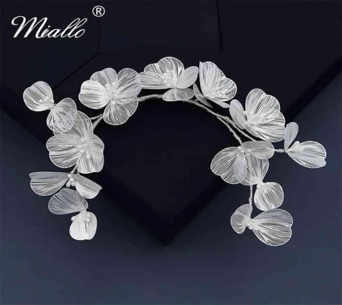 MIALLO BRIDAL Wedding Opaska na głowę Flower Pearl Hair Akcesoria dla kobiet biżuteria Party Bride Headpiece Prezent druhna 2107076765875