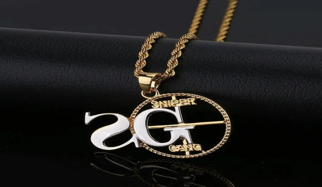 Hip Hop 2G Sniper Gang Diamonds Pendant Halsband för män Luxury Number Letter Pendants 18K Gold Plated Copper Zircons Cuban Chain5219376