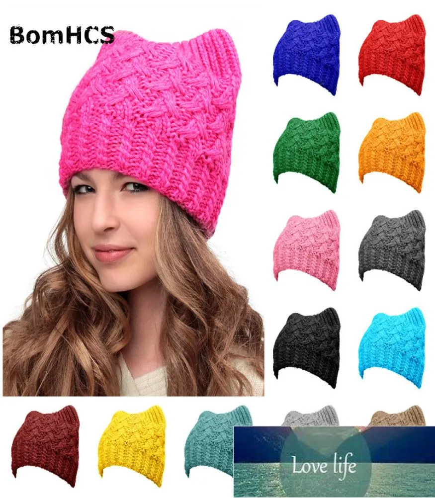 BomHCS Chapeaux Chats Oreilles Chat Rose Chat Bonnet Tricoté À La Main Hiver Femmes Filles Casquettes Usine Expert Design Qualité Dernier Style6009175