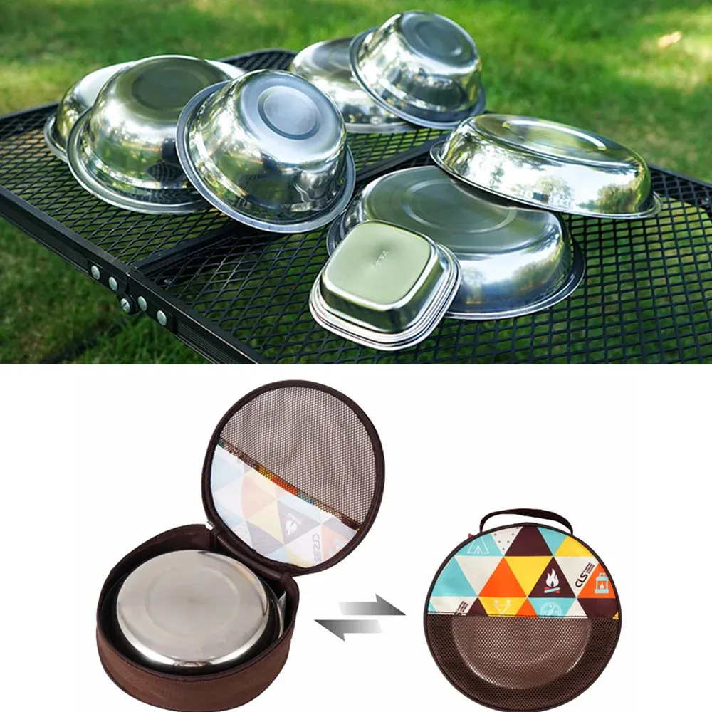 Borden Draagbare Camping Pot Pan Kit Anti-aanbak Outdoor Kookgerei Set met Kop Kom Roestvrij Staal Kookgerei Voor Wandelen Picknick BBQ 231213