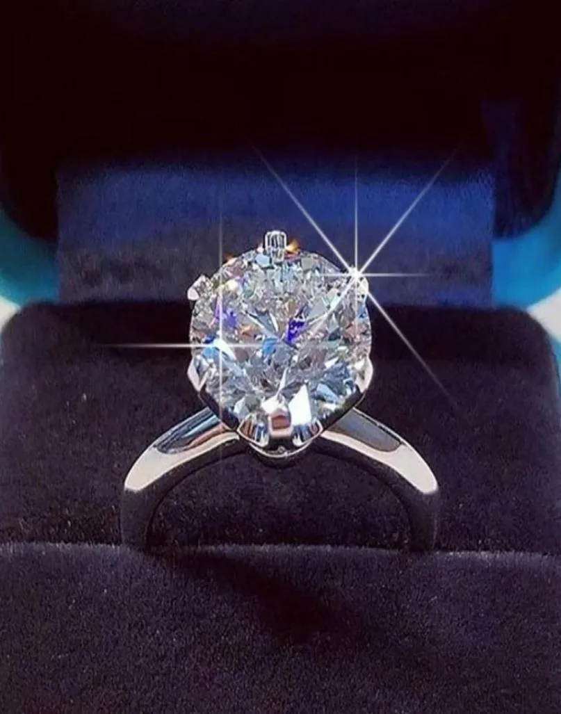 Ringar för kvinnor prinsessa 925 silver sex klo ringdumty smycken runda vita aaa cz diamant bröllop gåvor7700756